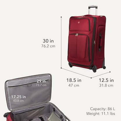 SwissGear Sion Softside Expandable Luggage – Large Checked Suitcase with 360 Degree Wheels & Retractable Handle – 29 Inch, Perfect for 7-9 Night Trips – Burgundy - color: Burgundy, size: Checked-Large 29-Inch