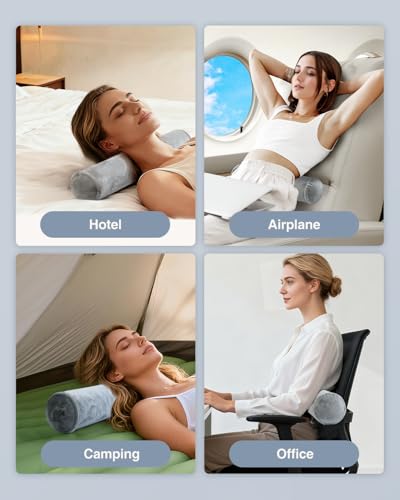 Luxtude Inflatable Neck Roll Pillow for Sleeping, Travel Neck Pillow - color: Grey-4.7" H