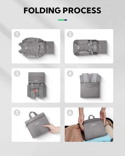 WATERFLY Small Lightweight Packable Backpack, Mini Foldable Travel Daypack - color: Grey