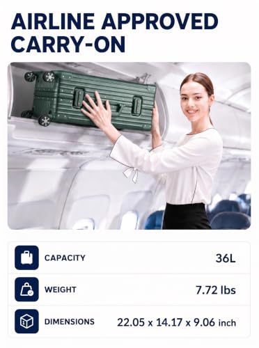 50.8cm(20인치) PC 하드 쉘 휴대용 수하물, 항공사 승인 여행 가방, 브러시드 그린, 20인치, 모던 하드사이드 알루미늄 프레임 - color: 브러시드 그린