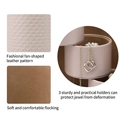 VLANDO Travel Jewelry Organizer, 3 Tier Roll Up Design, Hard Shell Storage - color: Grey&Khaki