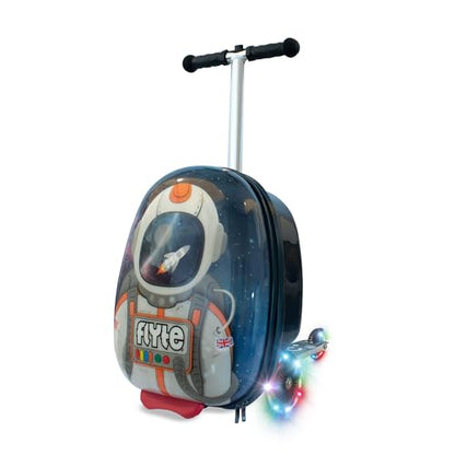 FLYTE Scooter Suitcase Folding Kids Luggage – Sammie the Spaceman, 18 Inch Hardshell, Ride On with Wheels, 2-in-1, 25 Litre Capacity - color: Sammie The Spaceman