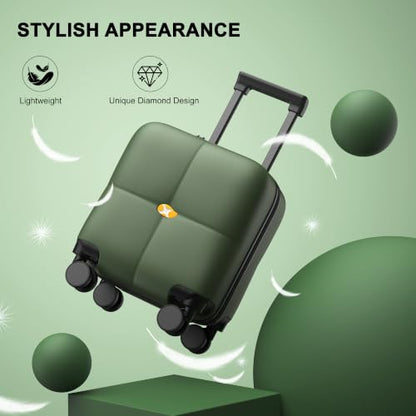MGB 14 Inch Underseat Carry On Luggage with Wheels, Dark Green - color: Dark Green