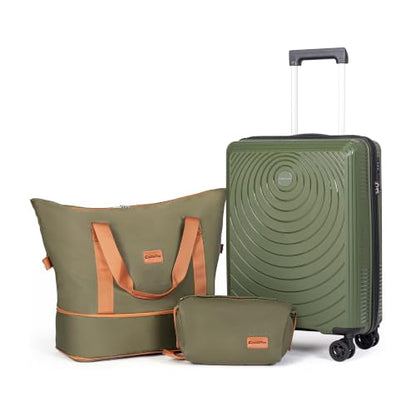 CONCEPTEN Luggage Sets 3 Piece, PP Hardshell Suitcases Set with Wheels - color: Olive Drab, size: 3 Piece Sets (21/Db/Tb)