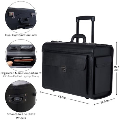 Alpine Swiss Rolling 17" Laptop Briefcase on Wheels Attache Lawyers Case Legal Size