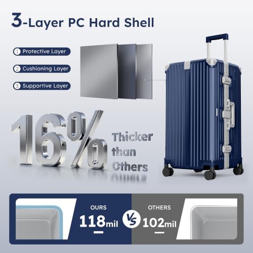 ALPHA CAMP Trunk Luggage 26 Inch with Aluminum Frame Zipperless Suitcase - color: Royal Blue, size: 26 Inch
