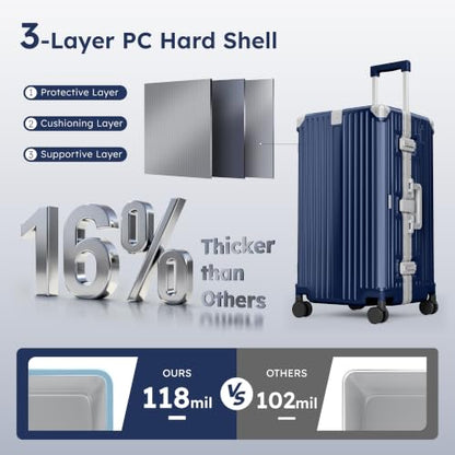 ALPHA CAMP Trunk Luggage 26 Inch with Aluminum Frame Zipperless Suitcase - color: Royal Blue, size: 26 Inch
