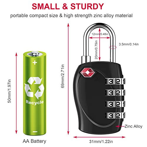 ZHEGE Luggage Locks TSA Approved, Zipper Locks for Suitcase (Black, 2 Pack) - color: Black, 2P