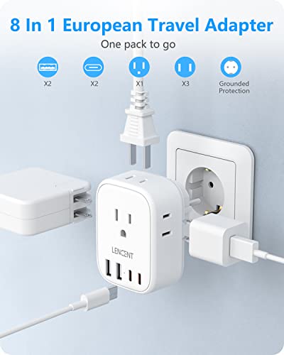 LENCENT Germany France Travel Power Adapter, Schuko Type E F Power Plug - style: Type E/F-17.5W- Germany
