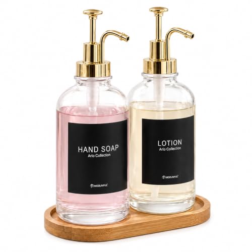 Kitchen Soap Dispenser Set of 2, 16.9 oz Glass, Gold Stainless Steel Pump - color: Dm2648-gold