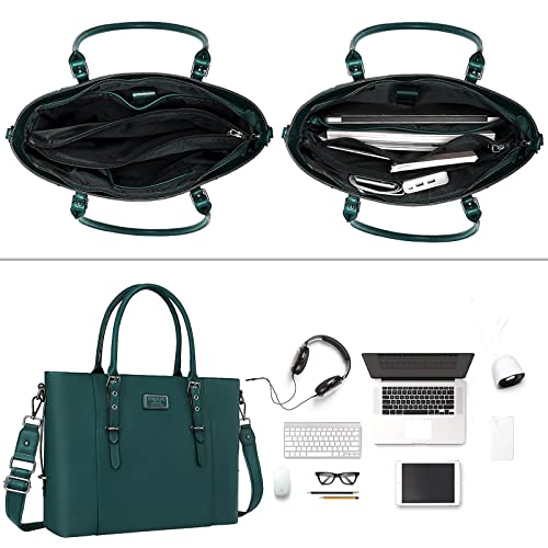 MOSISO Laptop Bag for Women, 17.3 inch PU Leather Shoulder Laptop Tote Bag - color: Deep Teal, size: 17.3 inch