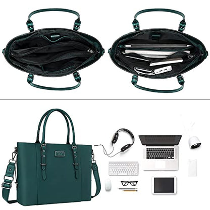 MOSISO Laptop Bag for Women, 17.3 inch PU Leather Shoulder Laptop Tote Bag - color: Deep Teal, size: 17.3 inch