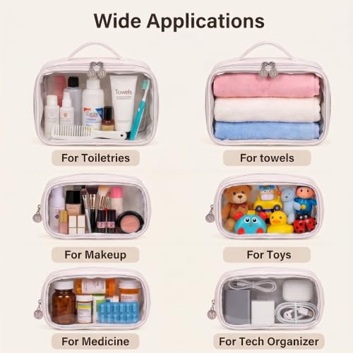 4-Pack Clear Cosmetic Bags, Travel Toiletry Pouches, Makeup Organizers - color: Beige