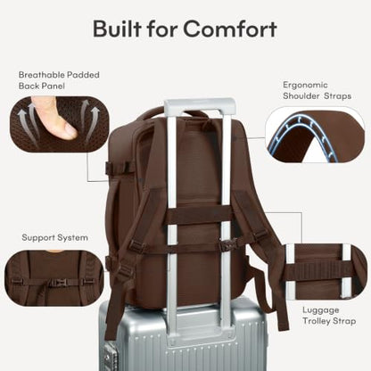 mibasies 30L Travel Backpack for Women & Men: Flight Approved Carry On Backpack, TSA Personal Item Bag with Water Bottle Pocket, Weekender Essentials Backpacks fits 15.6" Laptop - Mocha Brown - color: Mocha Brown, size: Large