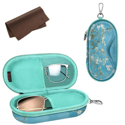 FINTIE Double Glasses Case with Carabiner, Hard Shell Sunglasses Organizer - color: Blossom
