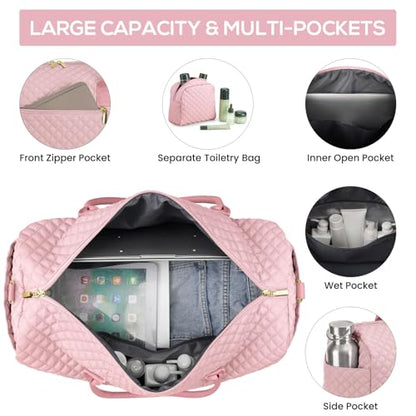 Travel Weekender Carry-on Bags for Women: Duffel Bag with Shoe Compartment - color: 1-Pink, size: 40L-3Pcs Set