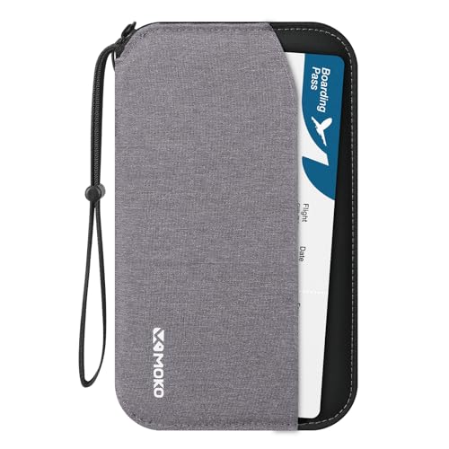 MoKo Family Passport Holder for 5, RFID Passport Wallet for Men and Women - color: Gray, style: Travel