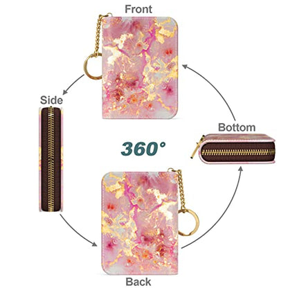 Credit Card Holder, Small RFID Card Wallet for Women, Slim Leather Wallet - color: Gold Pink Marble