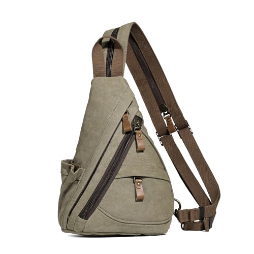 KL928 Sling Bag - Small Crossbody Backpack Shoulder Casual Daypack Rucksack for Men Women | Wear-resistant Canvas, multi carry styles, organized multi-pocket, great for commute hiking travel, nice gift for men women - color: 6881m-olive Green