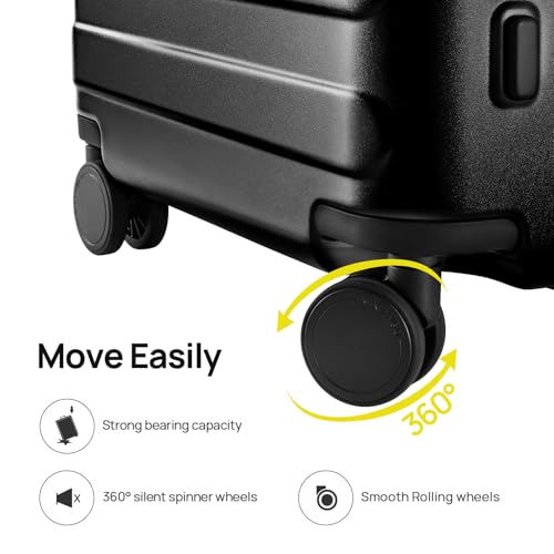 NINETYGO Medium Checked Luggage 24 Inch, Checking In Luggage with Smooth Spinner Wheels, Lightweight, Hard Shell PC Suitcase, Lightweight Travel Luggage, TSA Approved (Black, Rhine Basic) - color: 02-Black (Basic), size: Checked 24-Inch