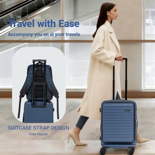 Rosamo 3 Piece Carry On Luggage Set, 20 Inch Front Opening Hardside Suitcase, Spinner Wheels, TSA Lock - color: DarkBlue