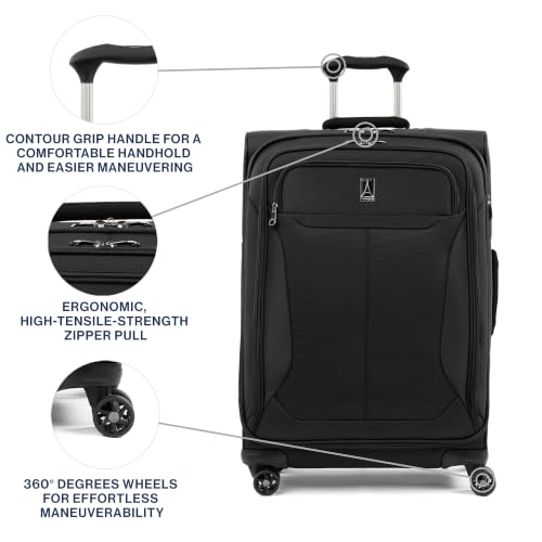 Travelpro Tourlite Softside 25" Expandable Luggage with 4 Spinner Wheels, Lightweight Suitcase, Checked Medium, Black - color: Black, size: Checked-Medium 25-Inch