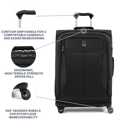 Travelpro Tourlite Softside 25" Expandable Luggage with 4 Spinner Wheels, Lightweight Suitcase, Checked Medium, Blue - color: Black, size: Checked-Medium 25-Inch