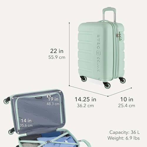 SWISSGEAR Signature Hardside Expandable Carry-On Spinner Luggage, ABS Construction, TSA-Friendly Lock, and Built-In Cupholder, Clearly Aqua, 19-Inch - color: Clearly Aqua, size: Carry-On 19-Inch