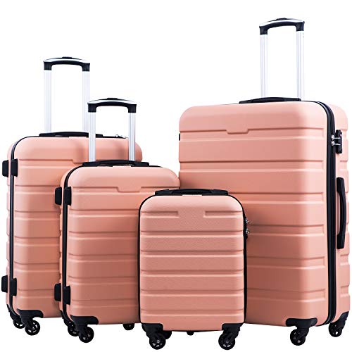 Coolife Luggage Set, Lightweight Durable Hardshell, 4 piece, Sakura Pink - color: Family Set-Sakura Pink
