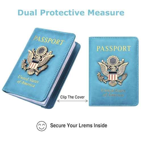 Premium Passport Holder for Travel RFID Blocking Passport Cover Slim - color: Sky Blue