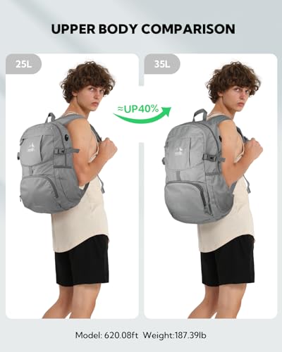 WATERFLY Large Lightweight Packable Hiking Backpack Foldable Travel Daypack - color: C-gray, size: 35L