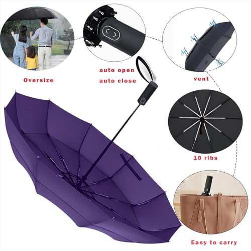MRTLLOA Compact Golf Umbrella, 10 Ribs Vented Windproof Travel - color: Purple, size: 54 Inch