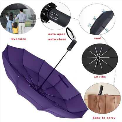 MRTLLOA Compact Golf Umbrella, 10 Ribs Vented Windproof Travel - color: Purple, size: 54 Inch