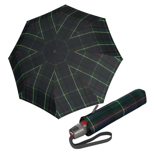 Knirps T.200 Duomatic Compact Rain Umbrella in Check Hunter– Wind Tunnel Tested to 93 mph, Aluminum Steel Fiberglass Frame, 38in Canopy, OEKO-TEX, High-Performance Automatic Travel Umbrellas - color: Check Hunter