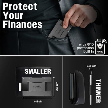 Slim Ridge Wallet for Men–Metal Minimalist RFID 1–21 Card Holder - color: Black, style: Cash Strap