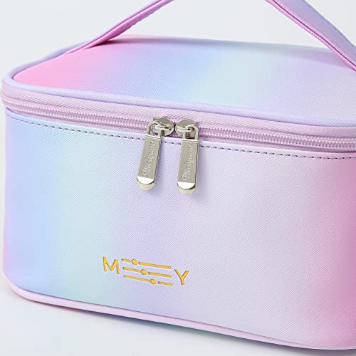 Gradient Travel Makeup Bag for Women, PU Leather Cosmetic Bag, Rainbow Pink - color: RAINBOW PINK