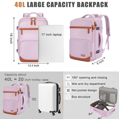 40L Travel Backpack, Flight Approved Carry On Laptop Backpack - color: Purple, size: Large