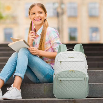 KROSER 15.6 Inch Laptop Computer Backpack,College Travel Business Work Bag - color: Beige-light Green