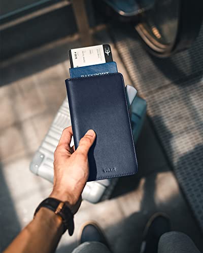 VULKIT Passport Wallet for Travel RFID Blocking Premium Leather - color: Navy