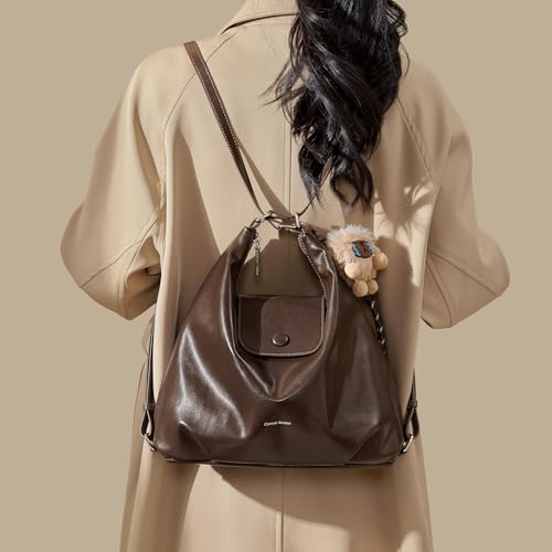 Women Shoulder Bag Leather Tote Bag Cute Backpack with Charms - color: Coffee