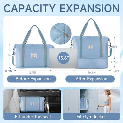WALNEW Travel Duffel Bag, Weekender Bag for Women, Light Blue - color: Light Blue