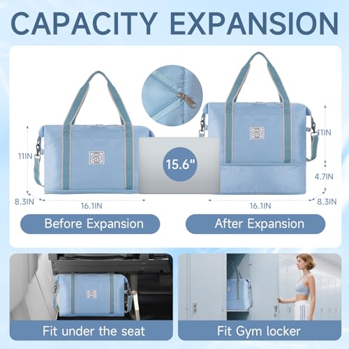 WALNEW Travel Duffel Bag, Weekender Bag for Women, Light Blue - color: Light Blue