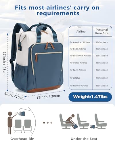 ECOHUB 17" Laptop Backpack for Women 25L Cute Teacher Work Backpack, Blue - color: Blue