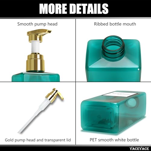 Shampoo Bottles with Gold Pump YACEYACE 16.9oz Set of 3 - color: Clear Blue With Gold Pump