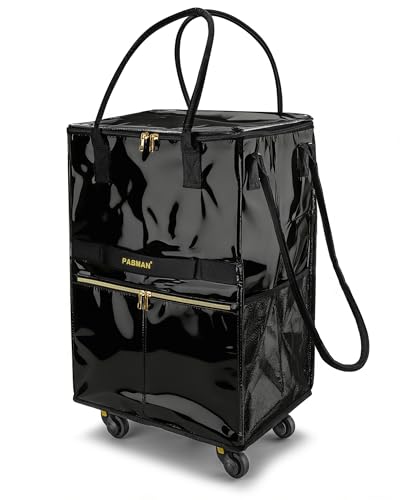 PASMAN Reusable Foldable Rolling Grocery Bag on 5 Wheels - color: Black, size: Large