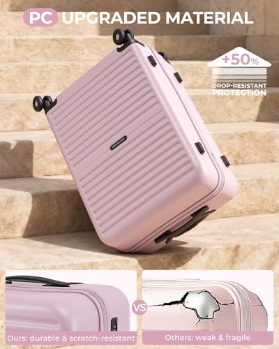 LONG VACATION Luggage Sets, 3 Piece, Durable Suitcase with Spinner Wheels - color: Pink, size: 3 Piece Set (20in/24in/28in)