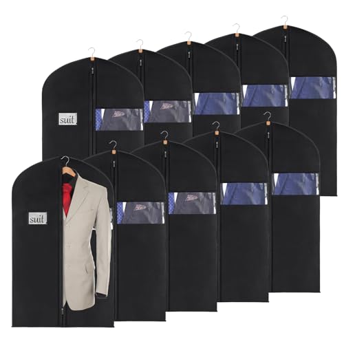KEEGH 40 inch Suit Cover Bags for Men, Black Garment Bags (Set of 10) - size: 40"-10pcs