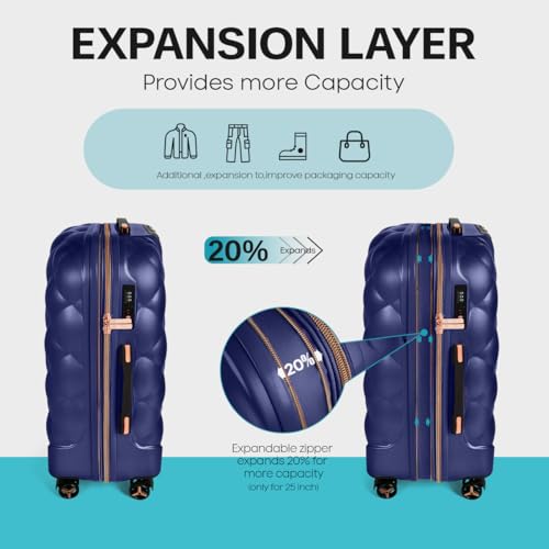 25'' Luggage,Expandable,PC Hardshell Suitcases w/Wheels - color: NAVY, size: 25 inch Single Piece