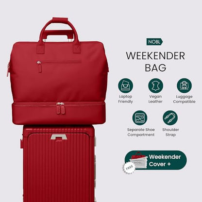 Nobl Travel Weekender Bag for Women & Men, Large Carry-On Duffel Cherry Red - color: Cherry Red