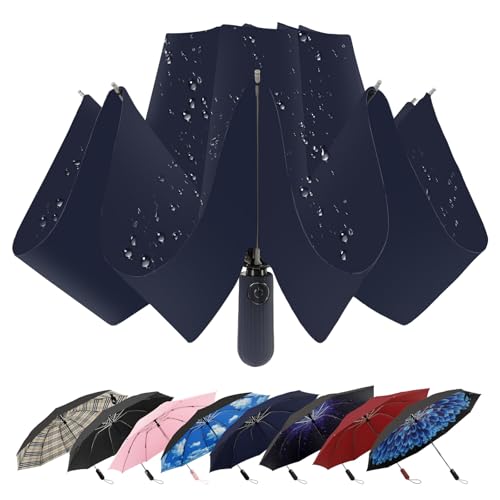 ZDSSM Inverted Umbrella for Rain, Compact Windproof Auto Open Close - color: Navy